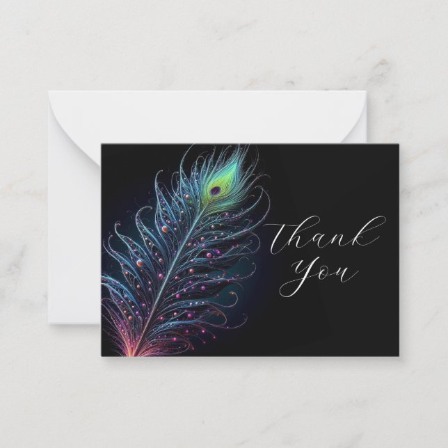 Stunning Peacock Feather Thank You Card (Front)