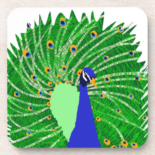 Stunning Peacock original art by Sophie age Ten Coaster (Front)