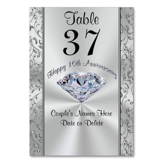 Stunning Personalised 10th Anniversary Table Cards (Front)