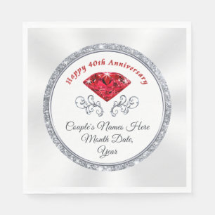Stunning Personalised 40th Anniversary Napkins