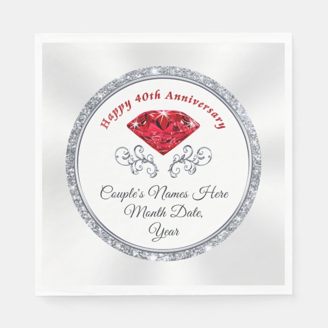 Stunning Personalised 40th Anniversary Napkins (Front)