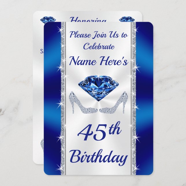 Stunning Personalised, 45th Birthday Invitations,  Invitation (Front/Back)