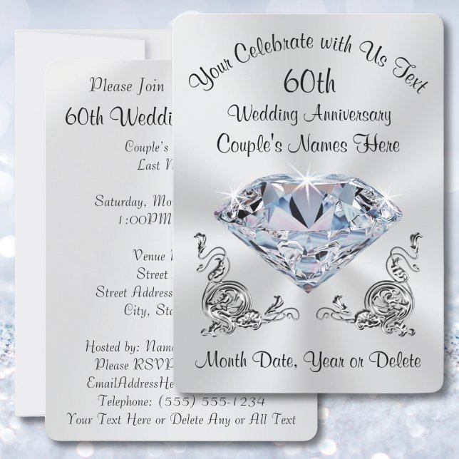 Stunning Personalised 60th Diamond Invitations (60th wedding anniversary invitation cards or 60th wedding anniversary invitations templates. Diamond)