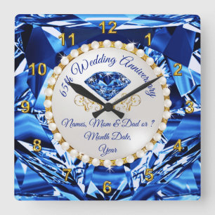 Stunning Personalised, 65th Anniversary Gift, 65th Square Wall Clock