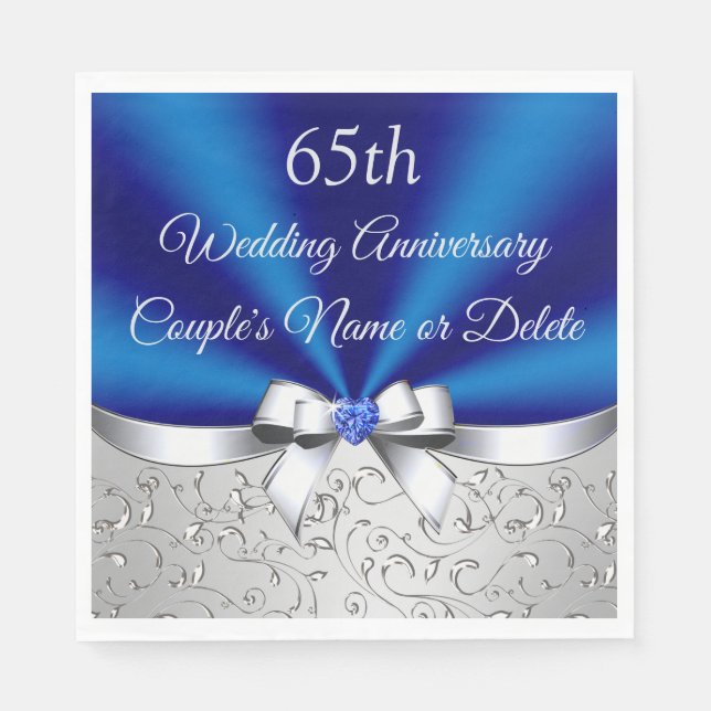 Stunning Personalised, 65th Anniversary Napkins (Front)