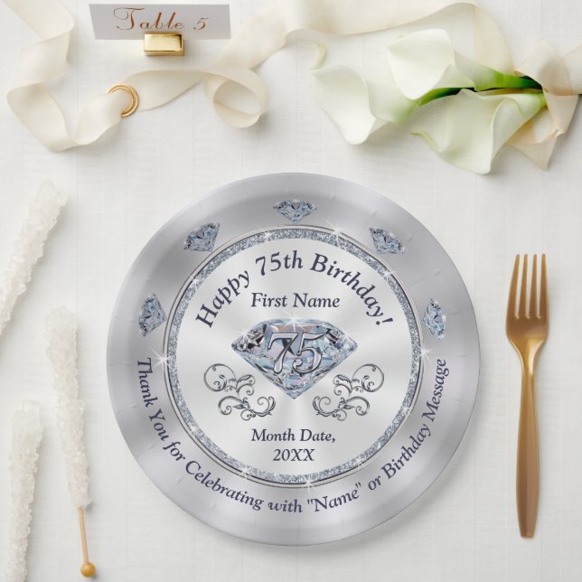 Stunning Personalised, 75th Birthday Plates (Wedding)