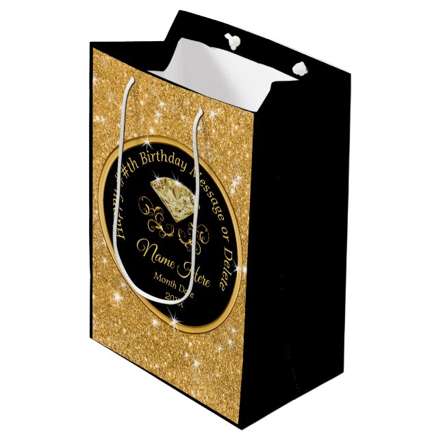 Stunning Personalised Birthday Gift Bags, ANY YEAR Medium Gift Bag (Front Angled)