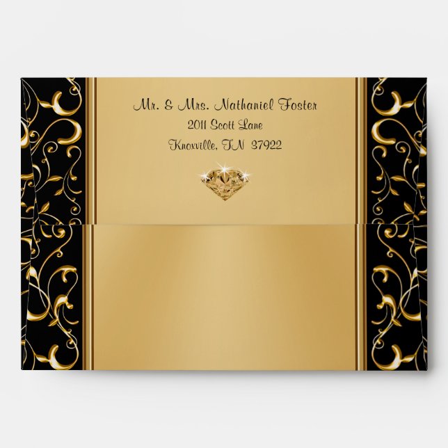 Stunning Personalised Black and Gold Envelopes (Back (Top Flap))