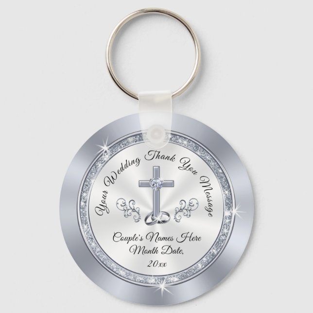 Stunning Personalised Christian Wedding Favours Key Ring (Front)