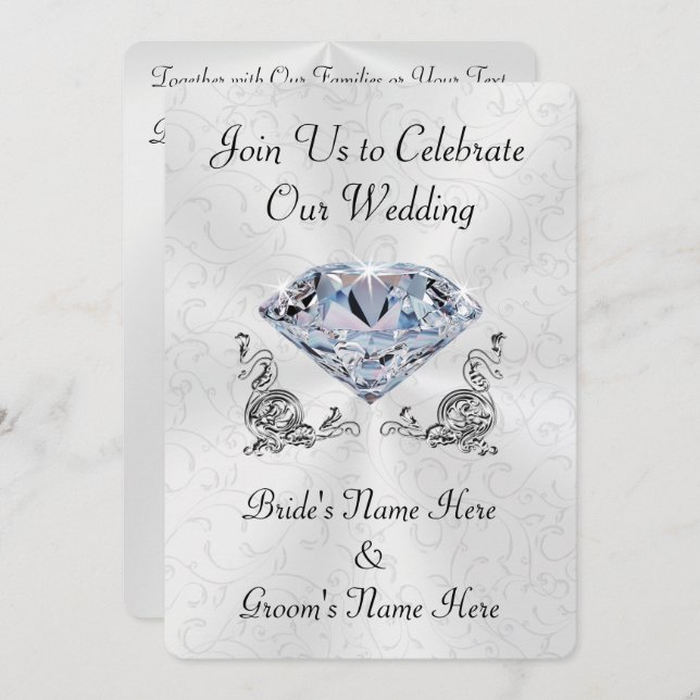 Stunning Personalised Diamond Wedding Invitations (Front/Back)
