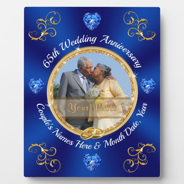 Stunning Personalised, Gifts for 65th Anniversary Plaque (Front)