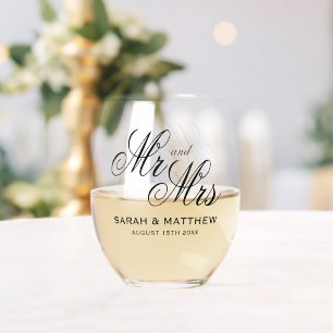Stunning personalised Mr and Mrs wedding Stemless Wine Glass