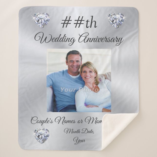 Stunning, Personalised Wedding Anniversary Gifts,  Sherpa Blanket (Front)