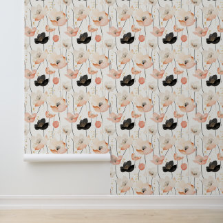 Stunning Pink and Black Flower Watercolor Pattern Wallpaper