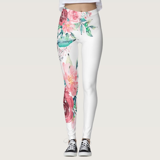 Stunning Pink and Red Roses Leggings (Front)