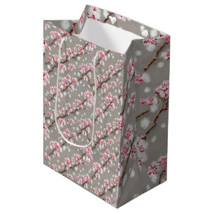 Stunning Pink and Silvery Cherry Blossoms Print   Medium Gift Bag