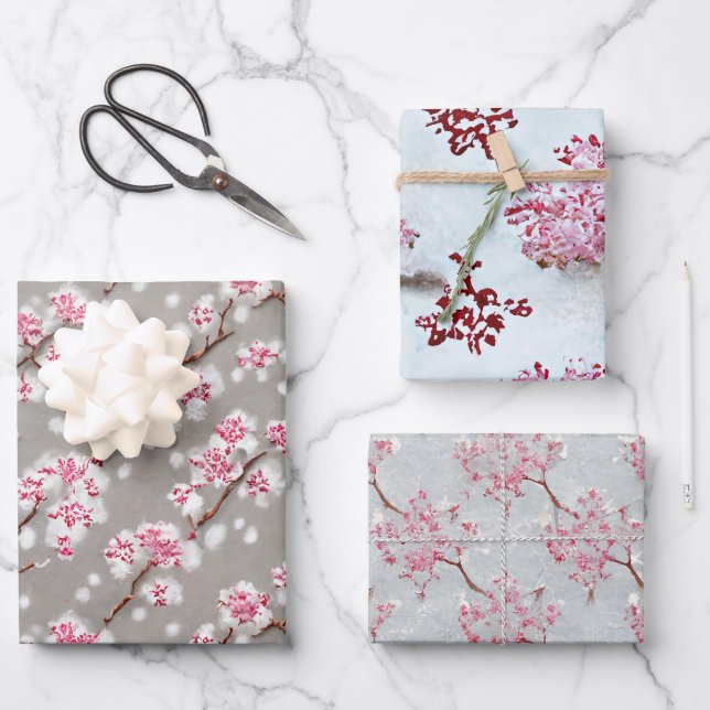 Stunning Pink and Silvery Cherry Blossoms Print  Wrapping Paper Sheet (Front)