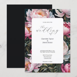 Stunning Pink and White Peonies Elegant Wedding Invitation