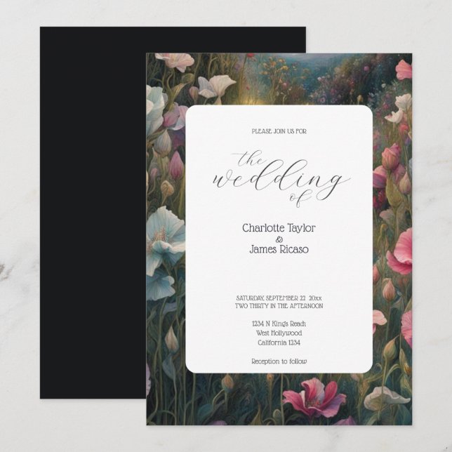 Stunning Pink and White  Sweet Pea Elegant Wedding Invitation (Front/Back)
