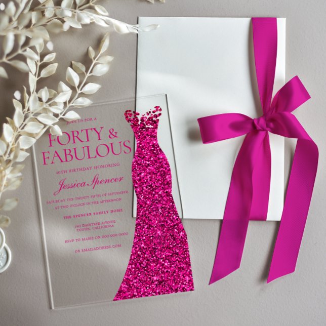Stunning Pink Dress 40th Birthday Party Acrylic Invitations (Creator Uploaded)