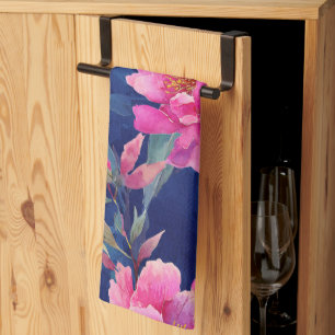 Stunning Pink Floral Bloom Monogrammed Tea Towel