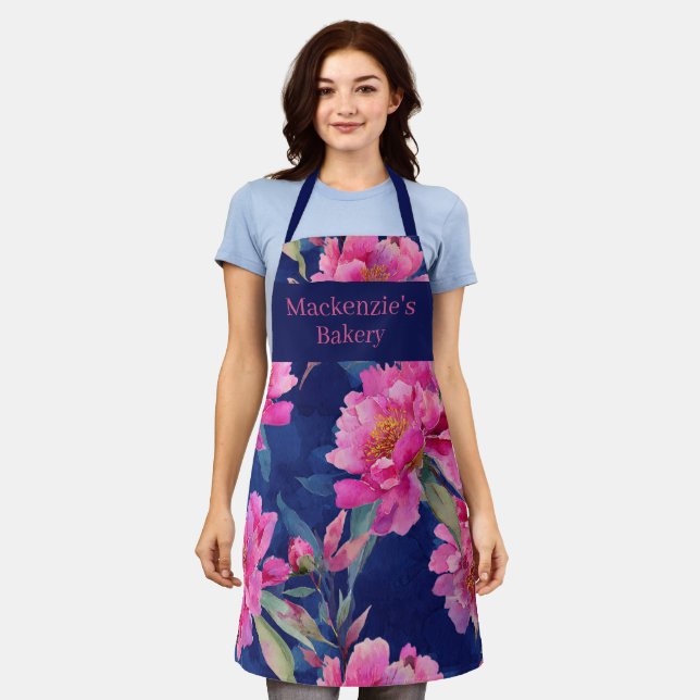 Stunning Pink Floral Bloom Personalized Apron (Worn)