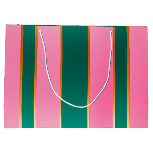 Stunning Pink & Green Modern Stripes  Large Gift Bag