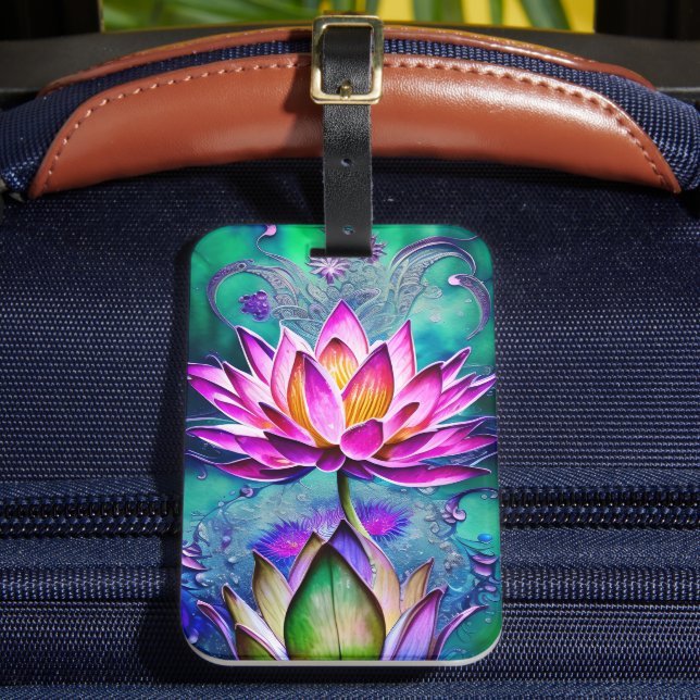 Stunning Pink Lotus Flower Portrait Luggage Tag (Front Insitu 2)
