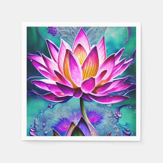 Stunning Pink Lotus Flower Portrait Napkin (Front)