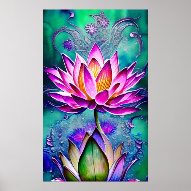 Stunning Pink Lotus Flower Portrait  Poster (Front)