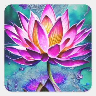 Stunning Pink Lotus Flower Portrait Square Sticker