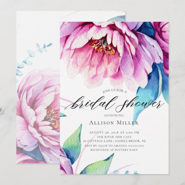 Stunning Pink Peonies Bridal Shower Invitation (Front/Back)