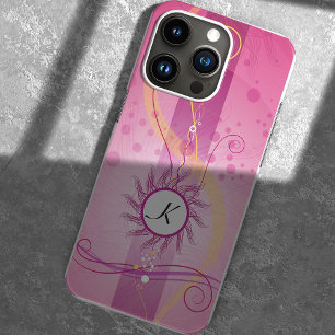 Stunning pink, swirls & dots girly monogram iPhone 13 case