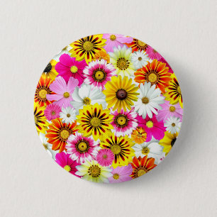 Stunning pink yellow flowers pattern accessories 6 cm round badge