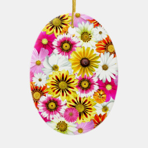 Stunning pink yellow flowers pattern accessories ceramic tree decoration