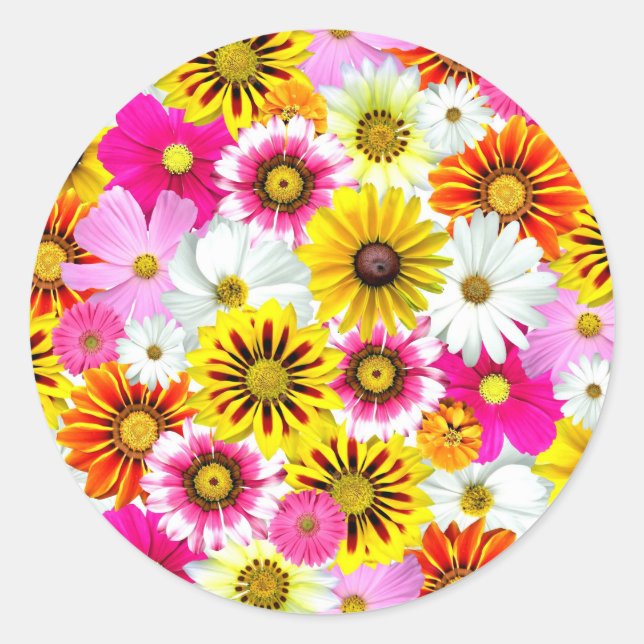 Stunning pink yellow flowers pattern accessories classic round sticker (Front)