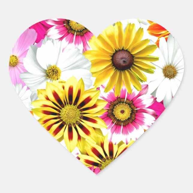 Stunning pink yellow flowers pattern accessories heart sticker (Front)