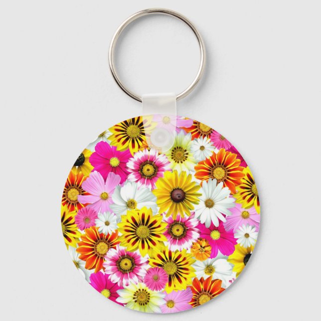 Stunning pink yellow flowers pattern accessories key ring (Front)