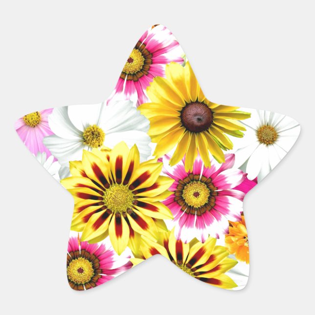 Stunning pink yellow flowers pattern accessories star sticker (Front)