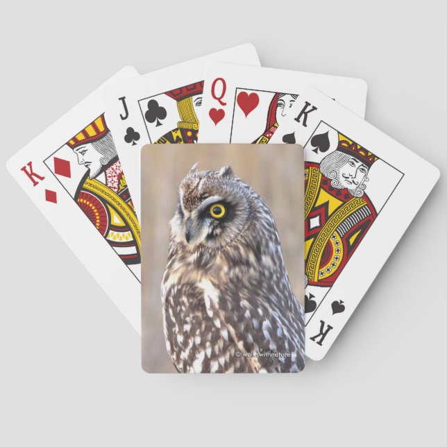 Stunning Portrait of a Short-Eared Owl Playing Cards (Back)