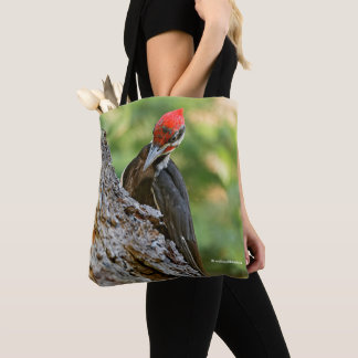 Stunning Portrait of Pileated Woodpecker on Tree Tote Bag