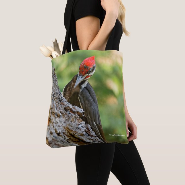 Stunning Portrait of Pileated Woodpecker on Tree Tote Bag (Close Up)