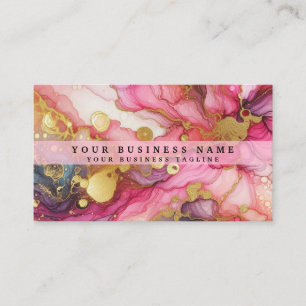 Stunning Pretty Pink & Gold Alcohol Ink Watercolor Business Card