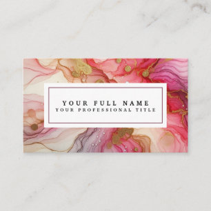 Stunning Pretty Pink & Gold Alcohol Ink Watercolor Business Card