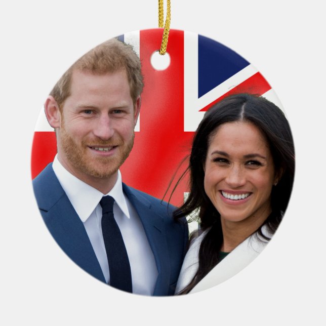 Stunning! Prince Harry and Meghan Markle Ceramic Tree Decoration (Front)