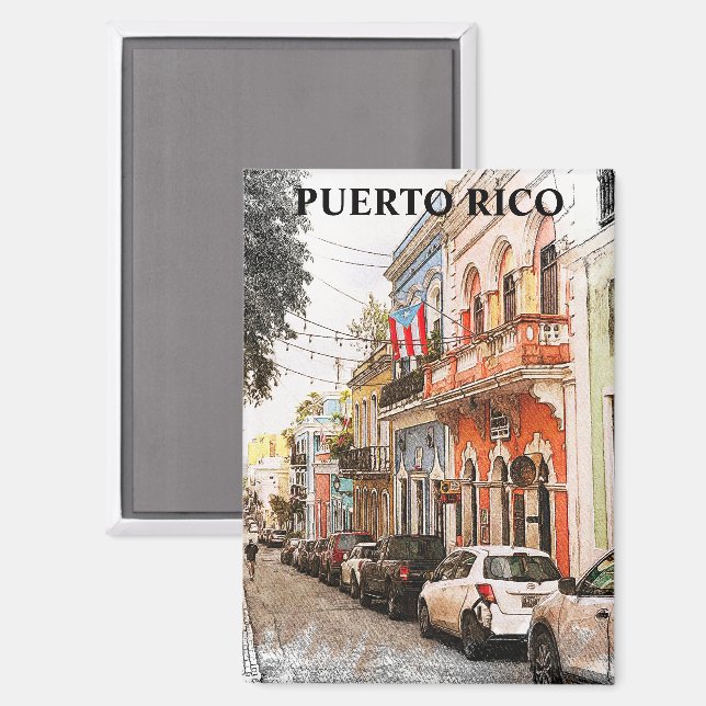 Stunning Puerto Rico Vintage Travel Magnet (Front/Back)