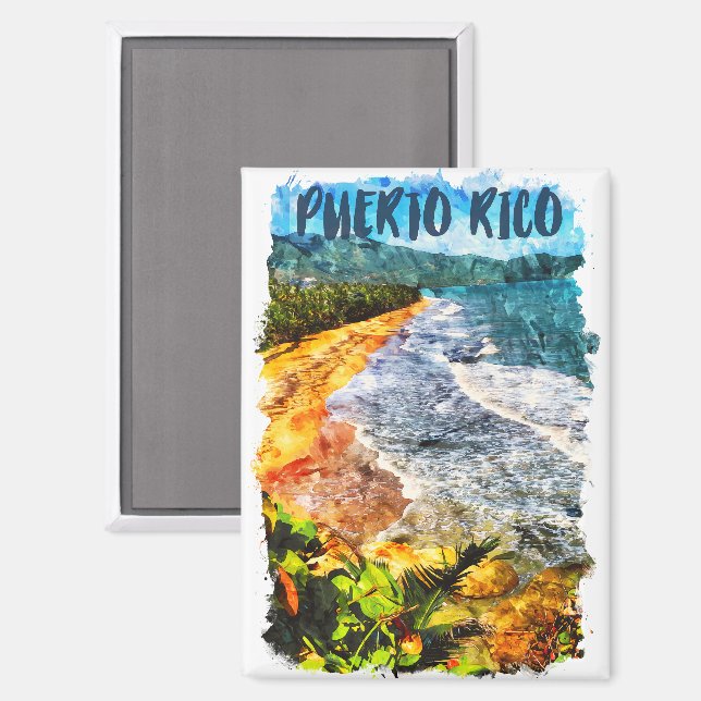 Stunning Puerto Rico Watercolor Beach Scenery Magnet (Front/Back)