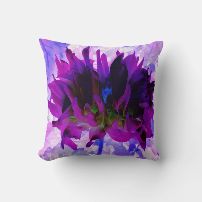 Stunning Purple and Black Cactus Dahlia Cushion (Front)