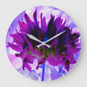 Stunning Purple and Black Cactus Dahlia Large Clock