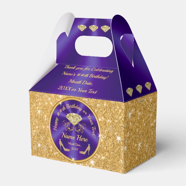Stunning Purple and Gold Favour Boxes Personalised (Front Side)